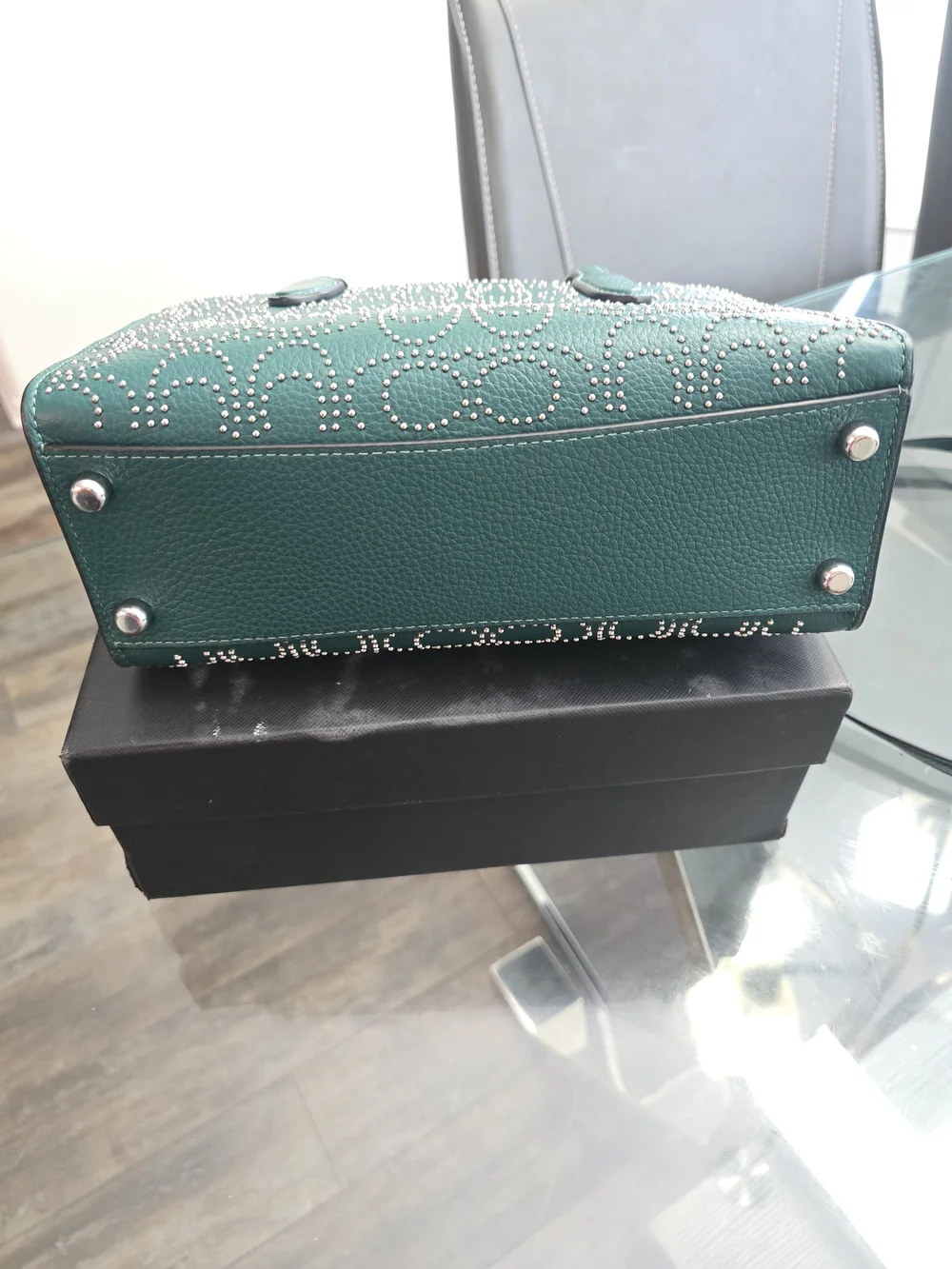 COACH Green Studded Signature Leather Tote - Picture 8 of 8